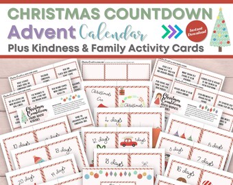 Christmas Countdown Advent Calendar for Kids with Christmas Kindness Cards and Advent Family Activity Ideas, 24 Days of Christmas Printable