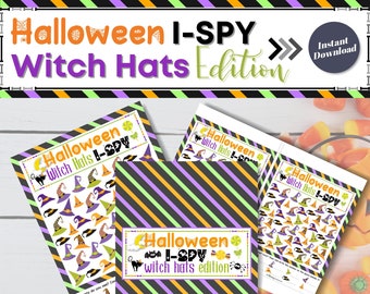 Halloween I Spy Witch Hats Edition, Printable I-Spy Halloween Game, Halloween Activities for Kids, Halloween Party Ideas, Seek and Find Game