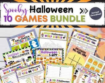 10 Spooky Halloween Games Bundle, Printable Halloween Games, Halloween Activities for Kids & Adults, Halloween Party Games, Halloween Bundle