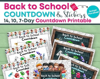 Back to School Countdown and Stickers Printable, Countdown to School for Kids, First Day of School Countdown, Countdown to School Activities