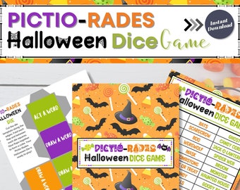 Pictionary Charades Halloween Dice Game, Printable Halloween Game Kids Adult, Halloween Pictionary, Halloween Charades, Halloween Party Game