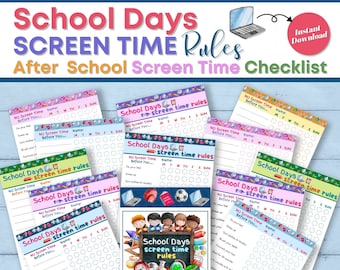 School Days Screen Time Rules for Kids, Screen Time Guidelines, After School Screen Time Rules Printable, Chores Checklist, Kids Screen Time