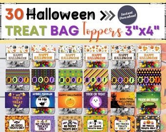 Halloween Treat Bag Toppers 3 Inch Size, Printable Trick or Treat Bag Tag, Halloween Candy Favor Tags, Halloween Party Favors, Loot Bag Tags