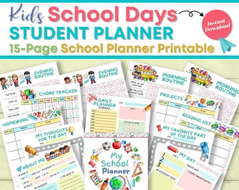 Kids School Days Student Planner, Back to School Planner Printable, School Planner for Kids, Student Planner Printable, Daily School Planner