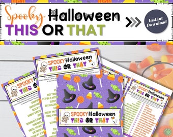 Halloween This Or That Game, Printable Halloween Would You Rather, Kids Halloween Activity, Halloween Party Game, Halloween Trivia Questions