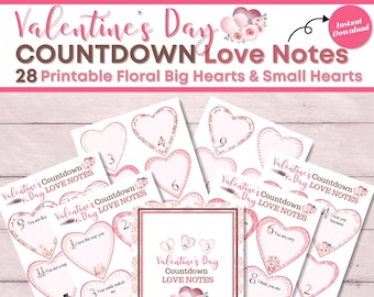 Valentine's Day Countdown Love Notes Floral, 14 Days Love Notes, Valentine Activity, Valentine Countdown Printable, DIY Valentine Countdown