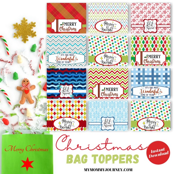 Christmas Bag Toppers, Printable Christmas Treat Bag Toppers, Christmas Treat Bag Toppers, Printable Bag Toppers, Signup Christmas Freebies