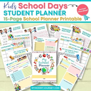 Kids School Days Student Planner, Back to School Planner Printable, School Planner for Kids, Student Planner Printable, Daily School Planner