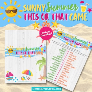 Sunny Summer This Or That Game, Summer Would You Rather Game, Printable Summer Game for Kids & Adults, Summer Party Game, Icebreaker Game