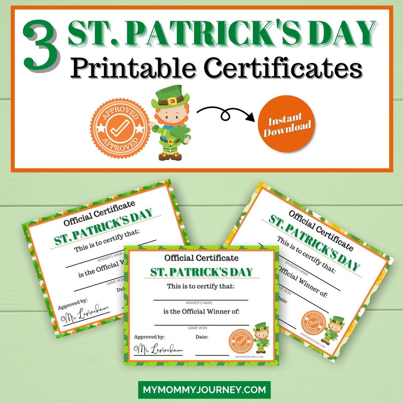 St. Patrick's Day Game Winner's Certificate, Saint Patty's Certificate ...