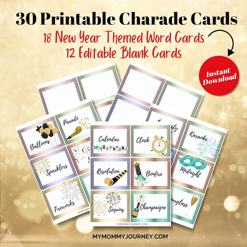 New Year's Charades, New Year Charades Printable Cards, Editable ...