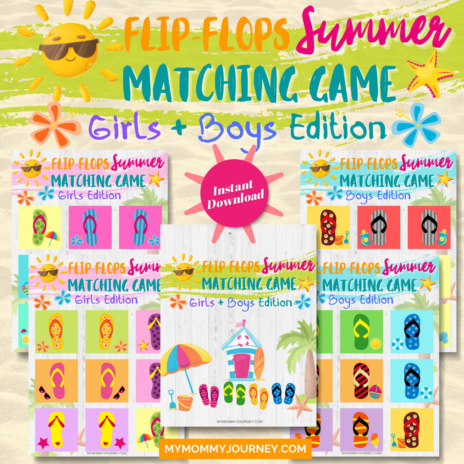 flip flops summer matching game summer memory game printable etsy