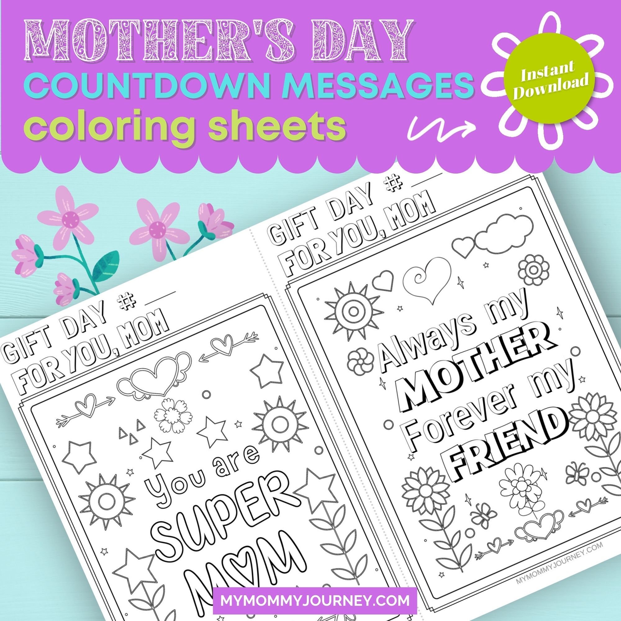 Mother's Day Countdown Messages Coloring Sheets - Etsy
