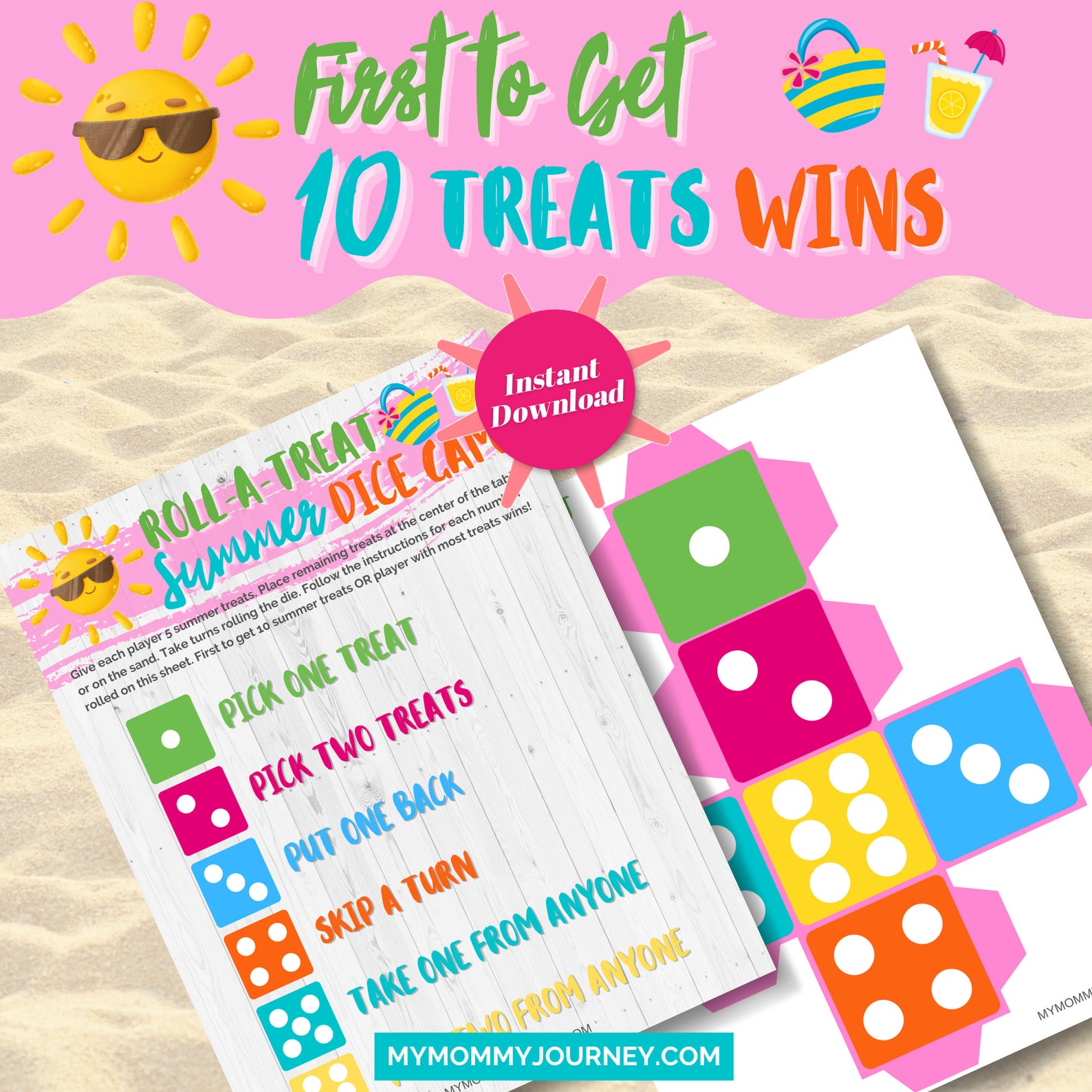 Roll A Treat Summer Dice Game, Summer Candy Dice Game, Roll A Dice Game