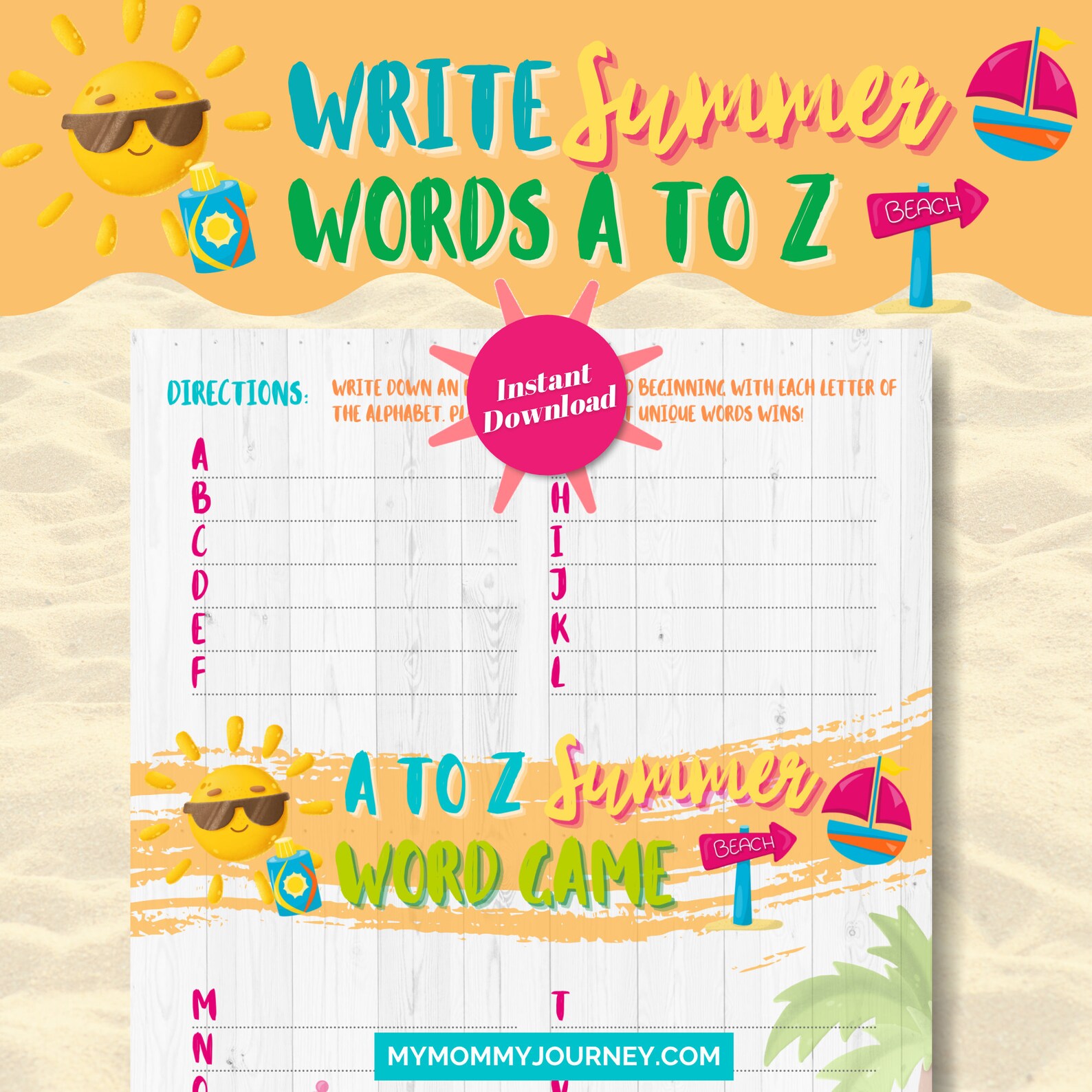 a to z summer word game a to z printable summer party game