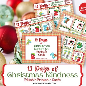 12 Días de Navidad Imprimible, Bondad Navideña, Bondad Navideña Imprimible, Tarjetas de Bondad Navideña, Desafío de Bondad Navideña