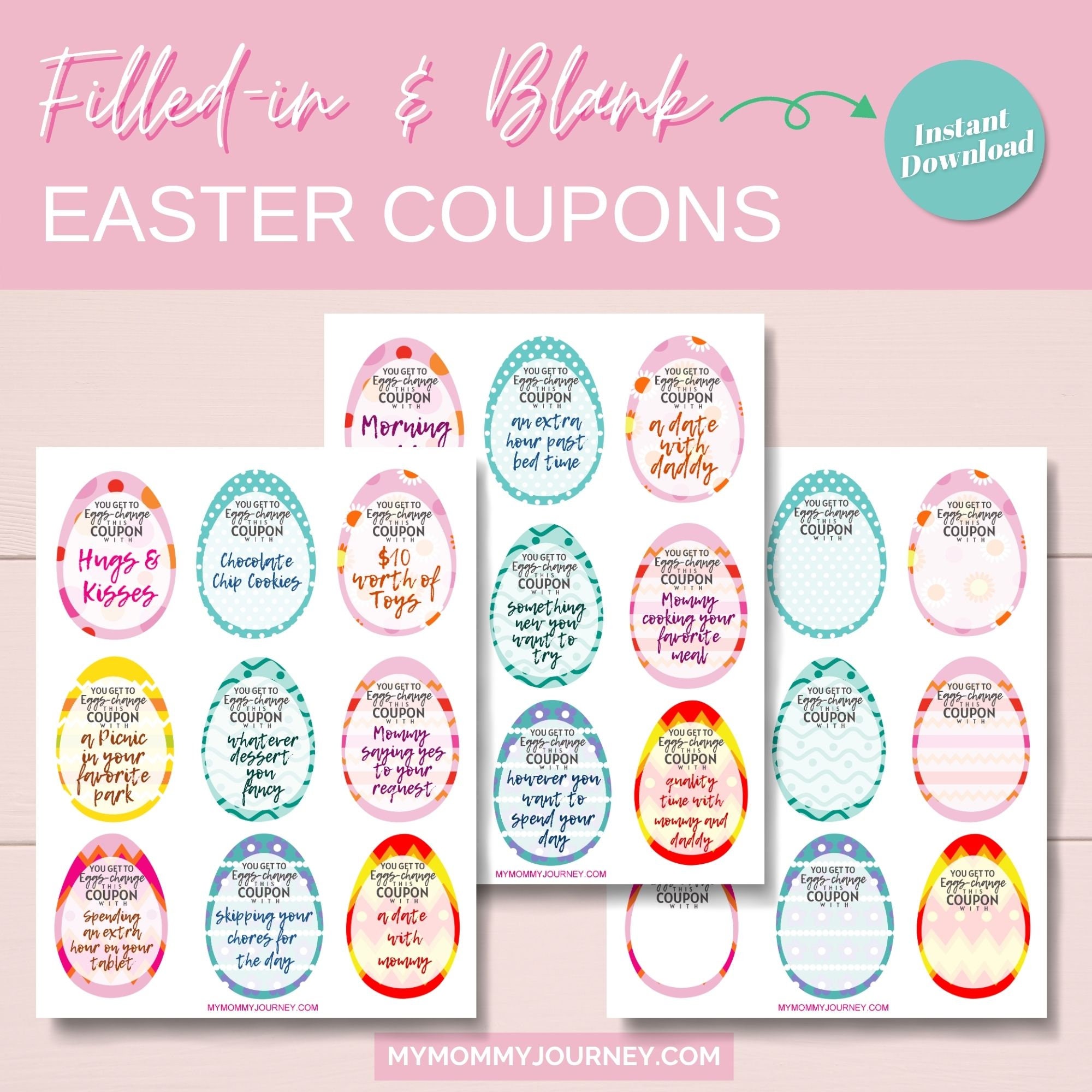 Printable Easter Egg Coupons for Kids, Kids Easter Basket Stuffer