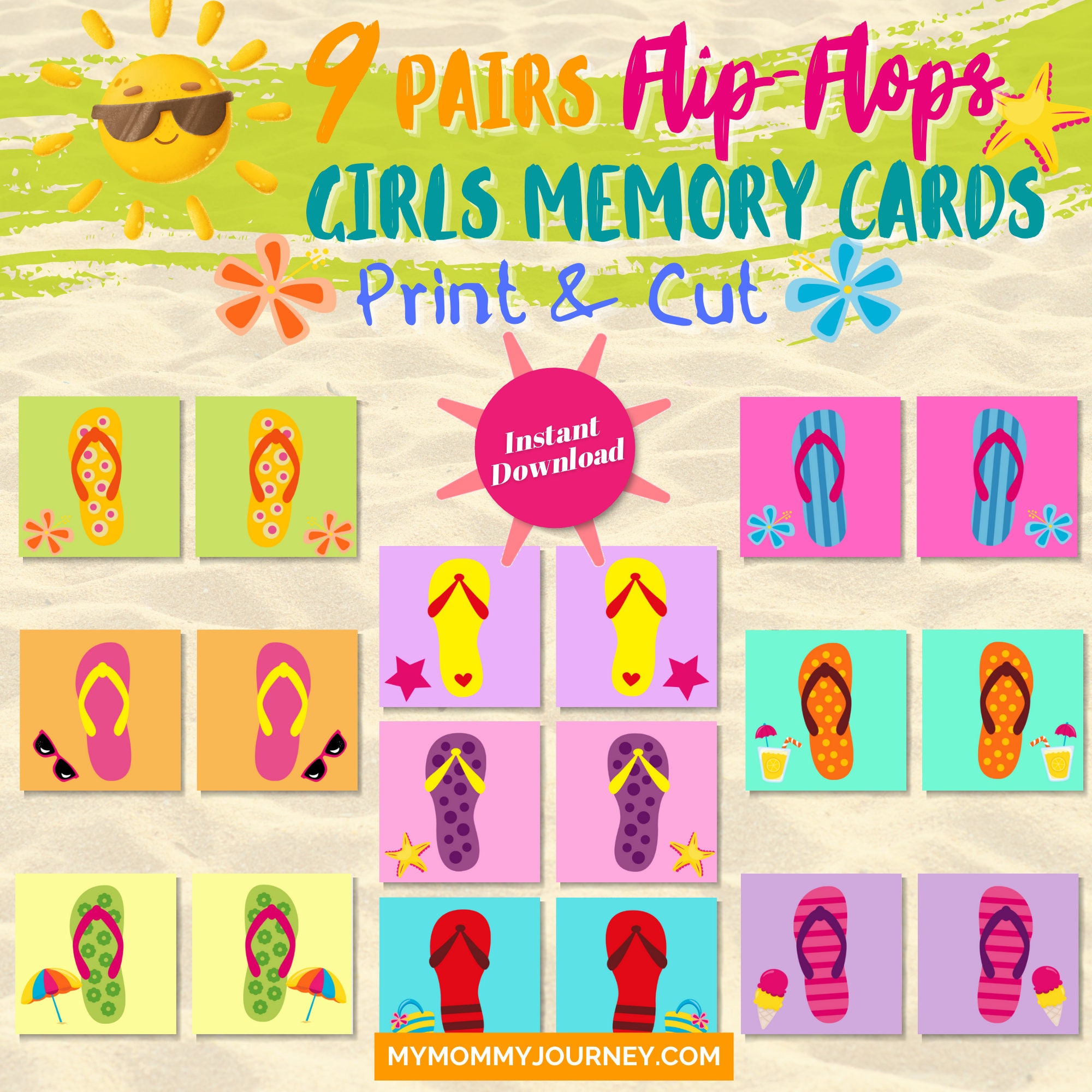 Flip Flops Summer Matching Game Summer Memory Game Printable - Etsy España