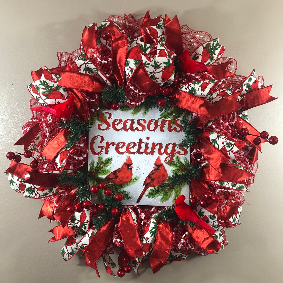 Christmas Cardinal Wreath Front door wreath Cardinal wreath Etsy
