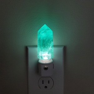 Green Fluorite Crystal Tower LED Night Light with Light Sensor