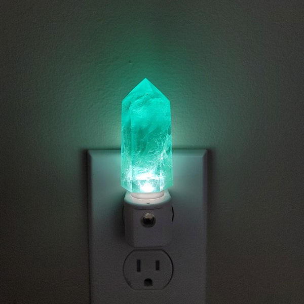 Green Fluorite Crystal Tower LED Night Light with Light Sensor / Babyshower Gift / Baby Shower Gift