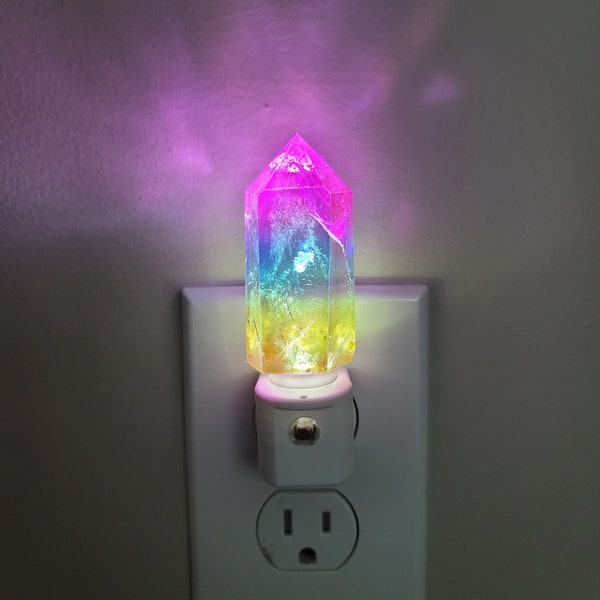 Rainbow Aura Quartz Crystal LED Night Light, Colorful Bedside Lamp, Energy Healing Stone, Home Decor, Unique Gift Idea, Ambient Light