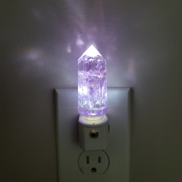 Handcrafted Amethyst Crystal Night Light, Natural Stone LED Lamp, Unique Bedroom Decor, Healing Crystal Accent, Soft Glow Plug-in Light