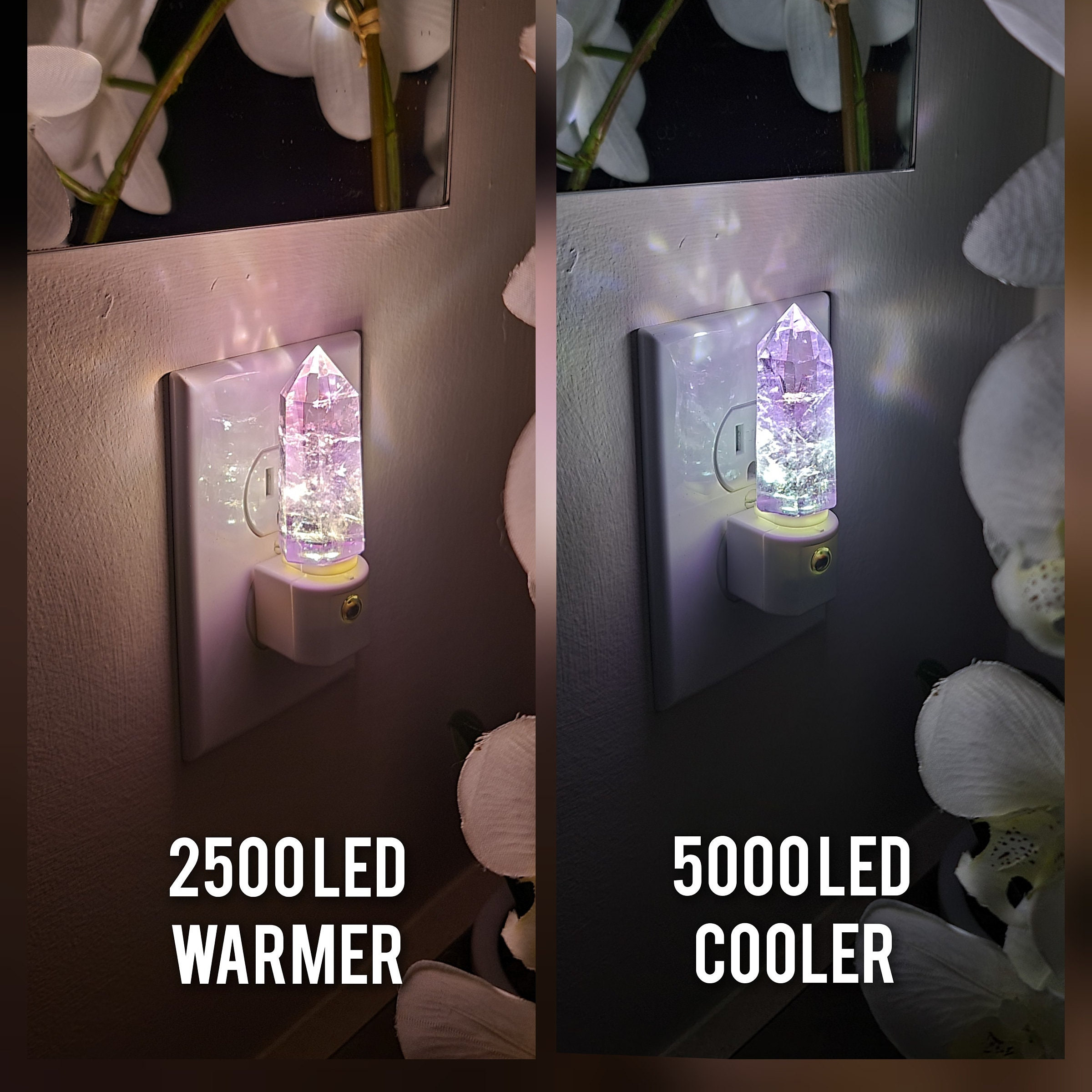 Amethyst Crystal Tower LED Night Light with Light Sensor / Babyshower Gift / Baby Shower Gift