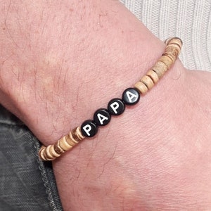 Pulsera personalizada para hombre en cuentas de coco, pulsera para papá, regalo de pulsera para el Día del Padre