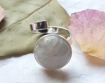 Bague Pierre de lune réglable en argent 925, cabochon 15mm, cadeau femme