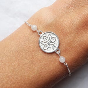 925 silver lotus flower and moonstone bracelet