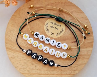 Bracelet personnalisé en perles lettres sur cordon réglable