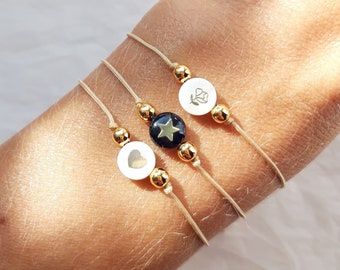 Bracelet Symbol, Heart, Star, Rose, Peace, Clover, Butterfly, women's gift