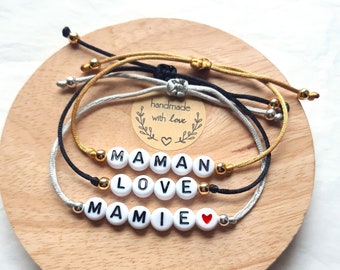 Customizable bracelet letter, first name, message... on satin cord, women's gift