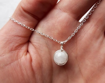 Collier pierre de lune et chaîne en argent 925, pierre naturelle au choix