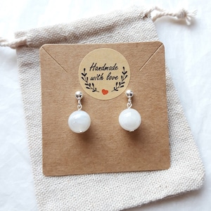 Moonstone and 925 silver stud earrings, 10mm pearls, women's gift