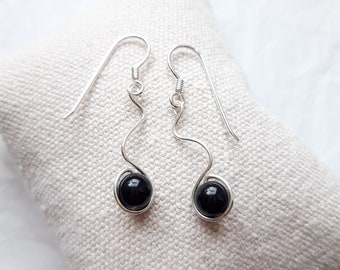 925 silver dangling black obsidian earrings, other stones of your choice, Women's gift