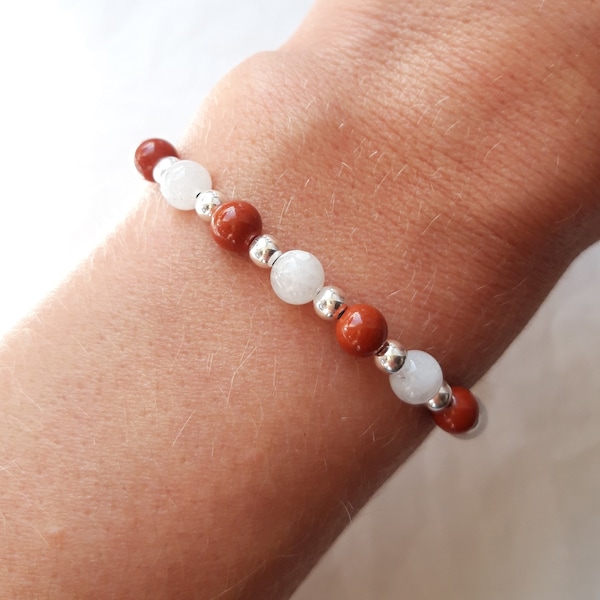 Bracelet spécial Grossesse en Pierres naturelles, Pierre de lune, Jaspe rouge, Cadeau femme enceinte