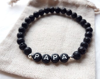 Bracciale uomo personalizzabile in pietra lavica, regalo festa del papà, papà, padrino, annuncio papà, nascita