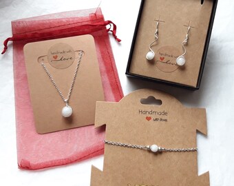 Moonstone and 925 silver set, Earrings, Bracelet, Necklace, Set to compose, Women's gift