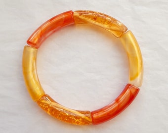 Bracelet jonc tubes incurvés en acrylique Rouge doré/Orange doré/Marron cuivre craquelé, cadeau femme