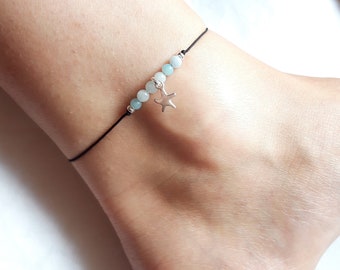 Amazonite and starfish ankle bracelet in 925 silver, Women's gift