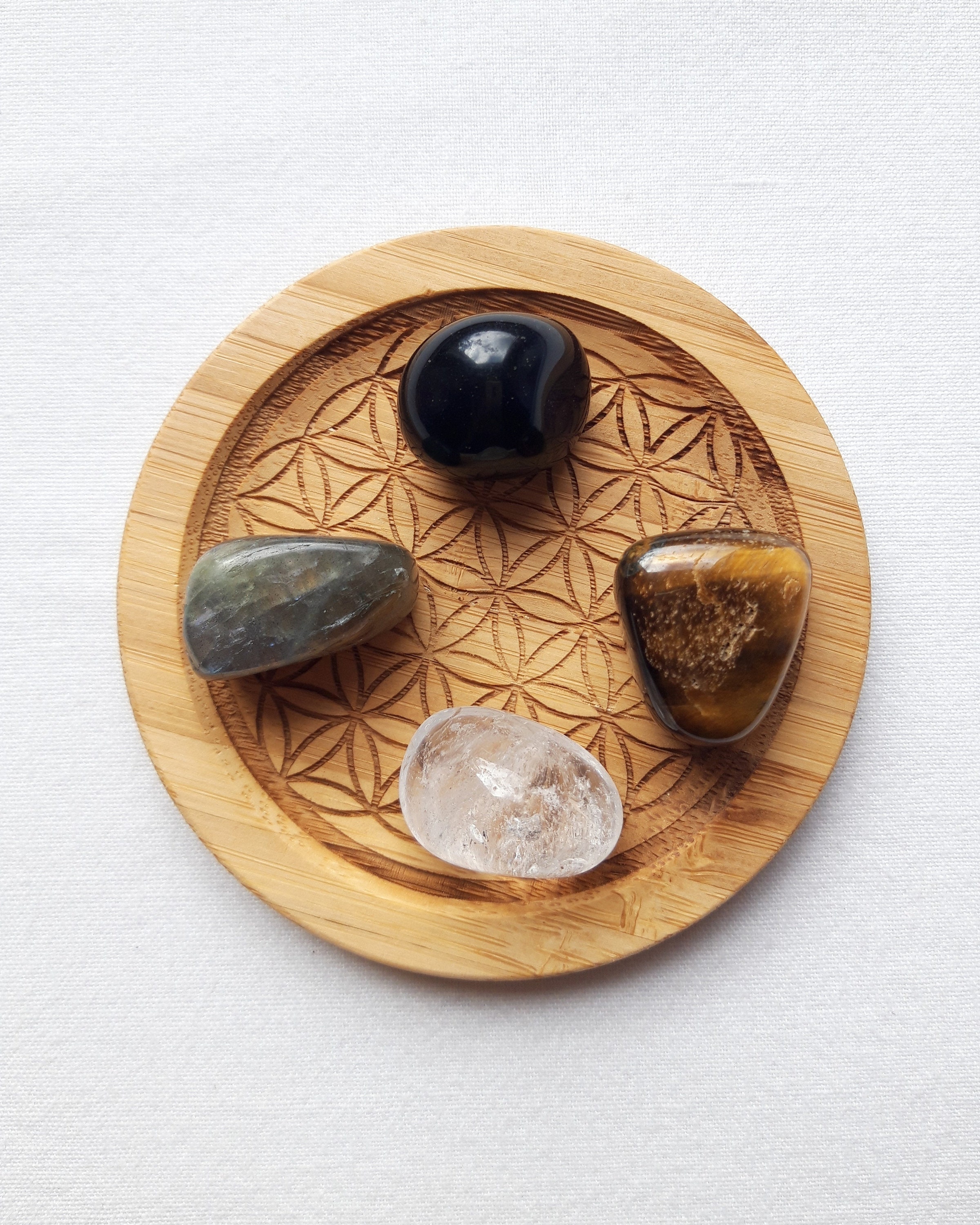 Lot Pierres Naturelles Protection, Obsidienne, Œil-De-Tigre, Labradorite, Cristal de Roche