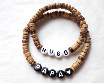 Pulseras papá/niño(s), pulseras personalizadas en cuentas de coco natural, pulsera papá, regalo del Día del Padre