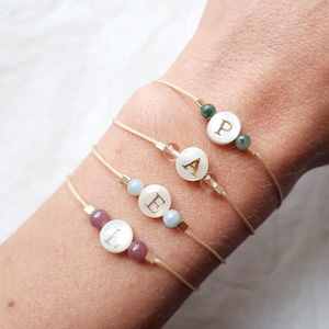 Pulseira inicial de madrepérola e pérolas de nascimento, presente para mulher, mãe, Dia das Mães