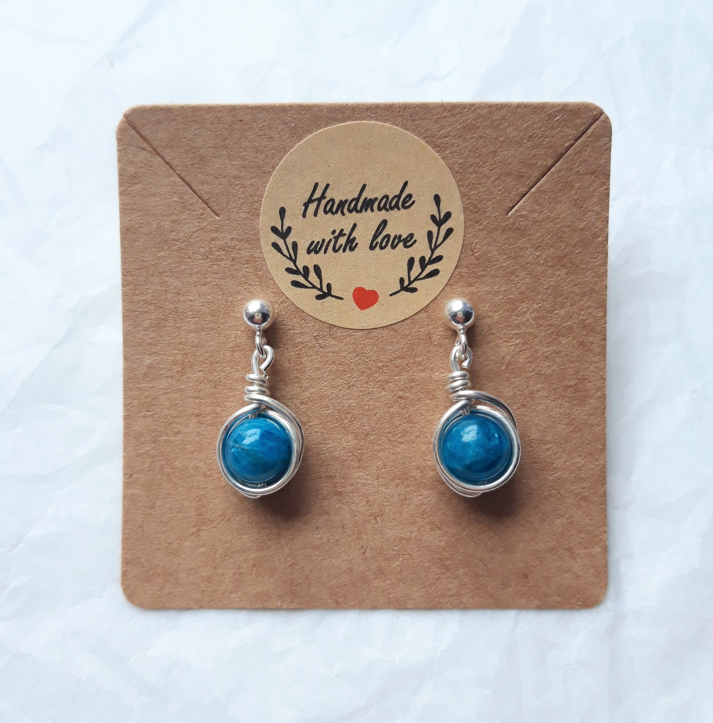 Boucles D'oreilles Pendantes Femme – Perles D'apatite Bleue Et Doré – Acier Inox – V1