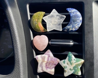 Crystal Car Air Vent Clips; 3 Pack option, Car Accessories, Crystal Heart Moon Star Mushroom Air Vent Accessory, Genuine Crystals for Car