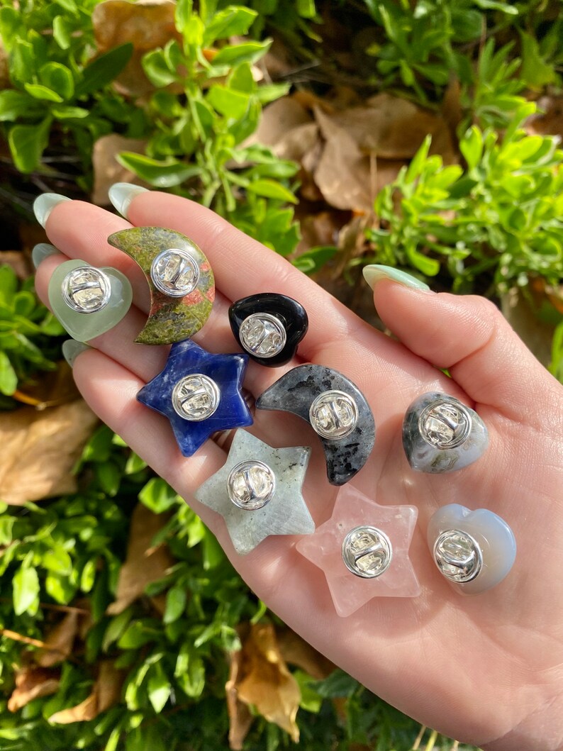 Crystal Pins Gemstone Heart Moon Star Pins 3 Pack Option Etsy
