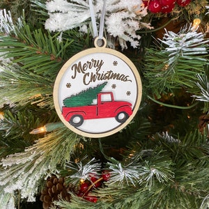 Red truck Christmas tree ornament.