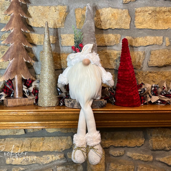 Winter Gnome | Christmas Gnome | Hand-made Gnome | Sitting Gnome | Shelf Sitter Gnome | Farmhouse Christmas | Christmas Decor | Gnome Decor